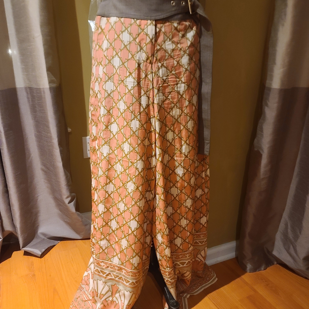 Tory Burch Sz 2 Bohemian Wide-Leg Pants with Geometric Pattern